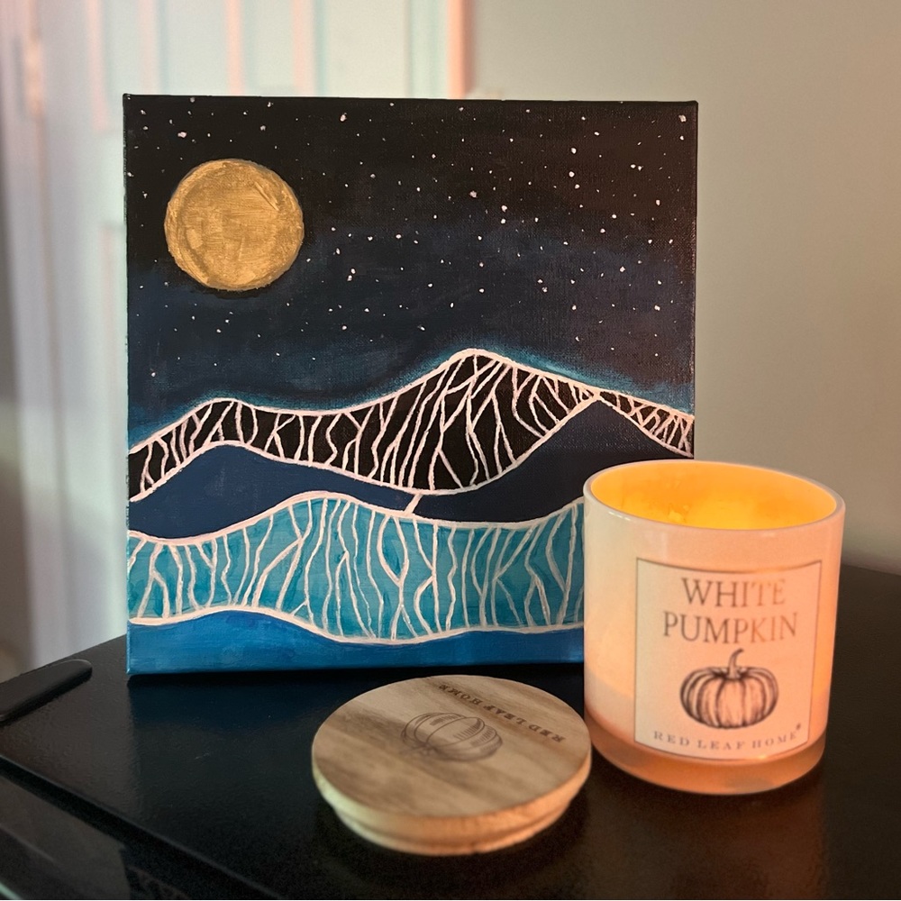 acrylic mountains in the moonlight painting on canvas